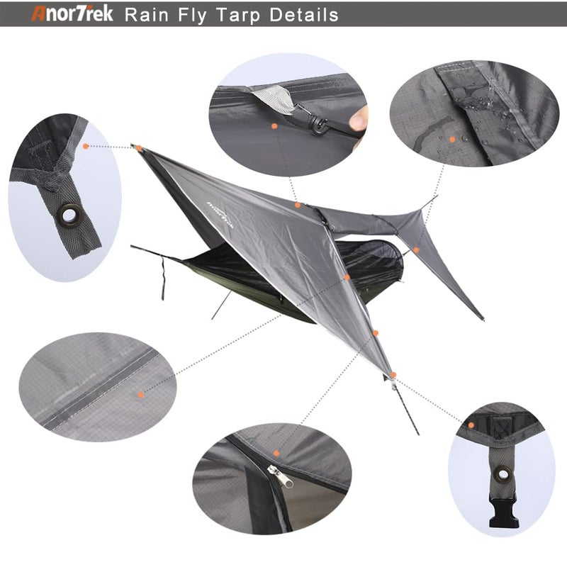 AnorTrek Camping Hammock with Mosquito Net and Rain Fly Tarp  Portable Double Hammock with Two Tree Straps  230T Nylon Hammock and Waterproof Rain Fly Set for Hiking  Backpacking  Overnight (Green) - Image 3